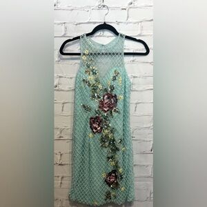 Blush Prom Teal Beaded mesh Dress – Size 4